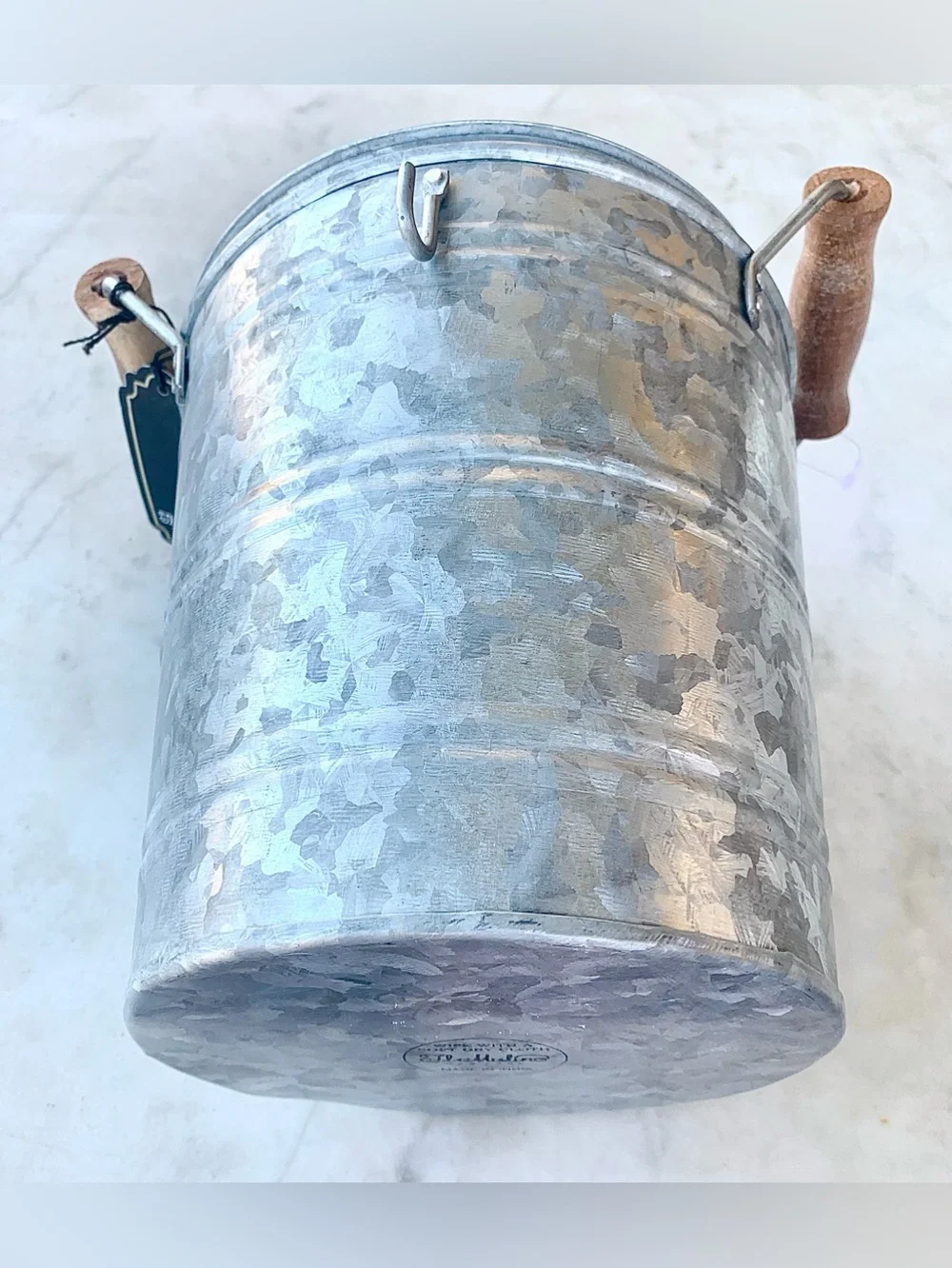 LL MULINO NEW YORK Galvanized Metal ICE BUCKET LID Wooden Handles Scoop NEW 4PC